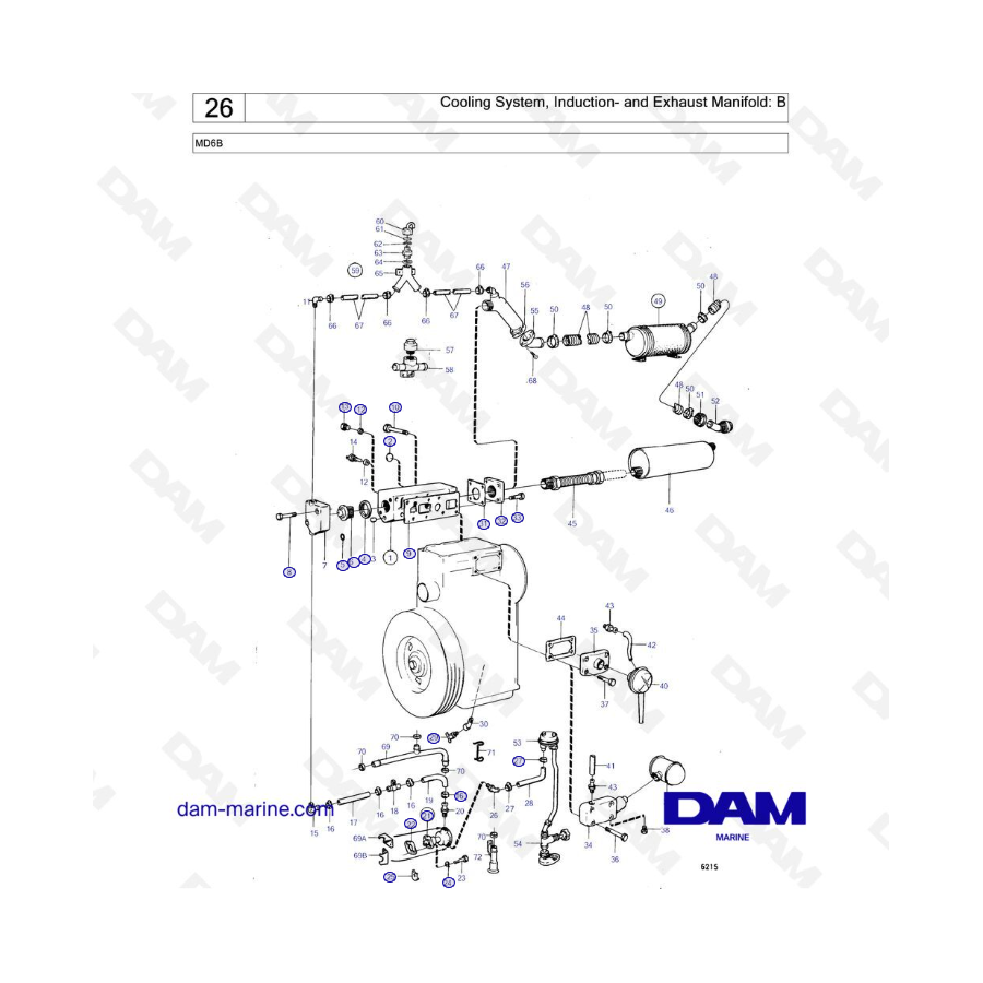 Volvo Penta MD6B - Cooling System, Induction- and Exhaust Manifold: B