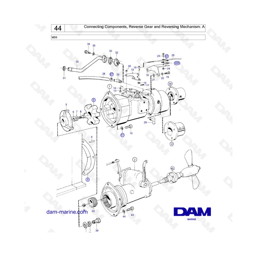 Volvo Penta MD6 - Connecting Components, Reverse Gear and Reversing Mechanism: A