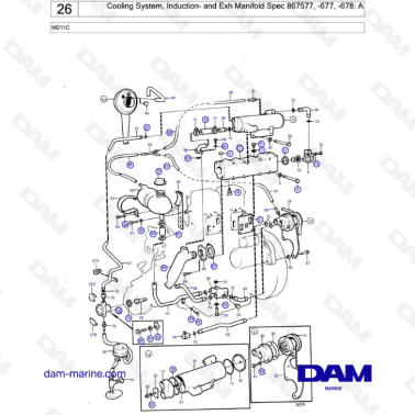 Volvo Penta MD11C - Cooling System, Induction- and Exh Manifold Spec 867577, -677, -678: A