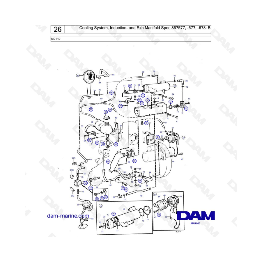 Volvo Penta MD11D - Cooling System, Induction- and Exh Manifold Spec 867577, -677, -678: B