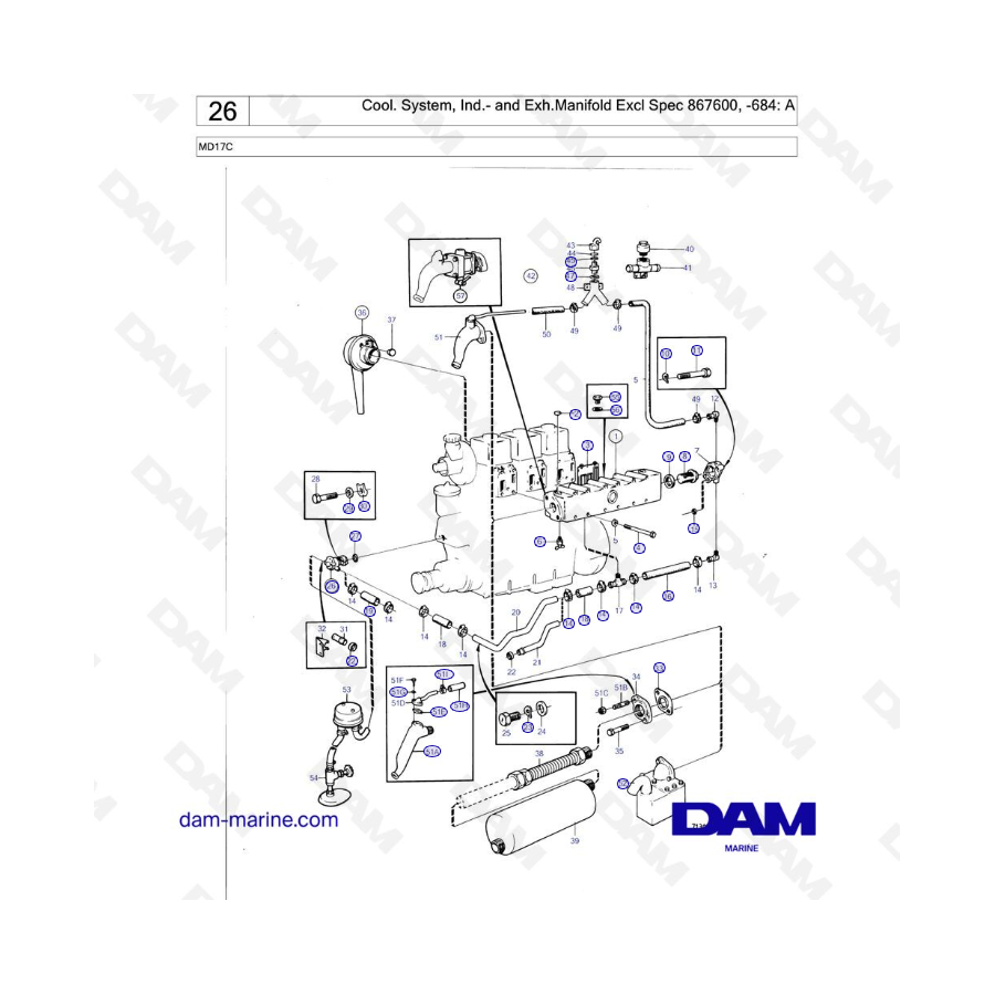 Volvo Penta MD17C - Cool. System, Ind.- and Exh.Manifold Excl Spec 867600, -684: A