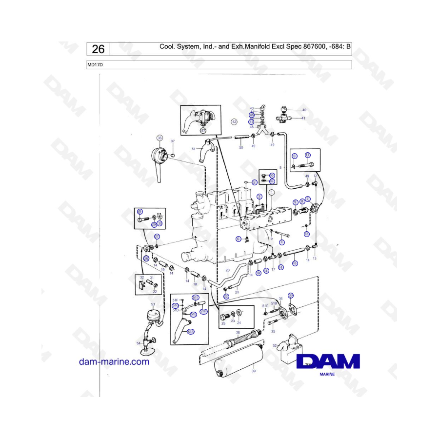 Volvo Penta MD17D - Cool. System, Ind.- and Exh.Manifold Excl Spec 867600, -684: B