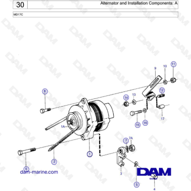 Volvo Penta MD17C - Alternator and Installation Components: A