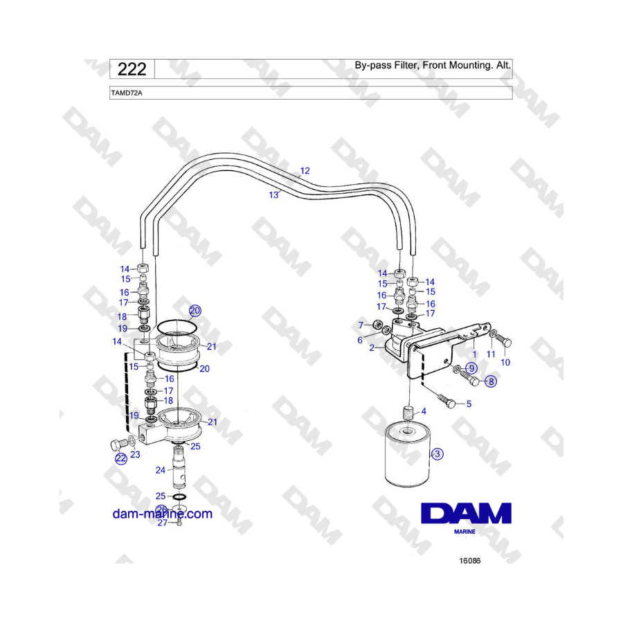 Volvo Penta TAMD72 - By-pass Filter, Front Mounting. Alt.