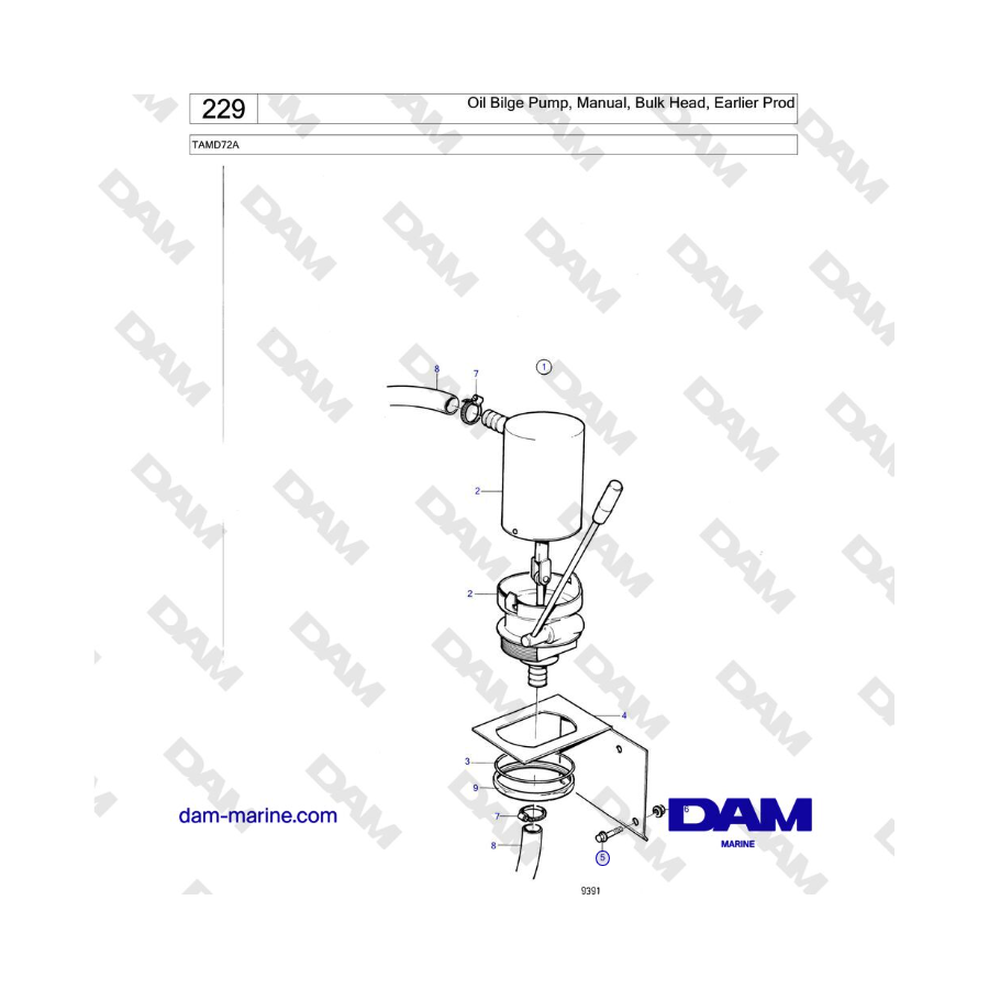 Volvo Penta TAMD72 - Oil Bilge Pump, Manual, Bulk Head, Earlier Prod 