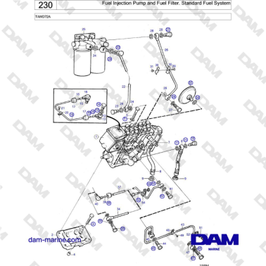 Volvo Penta TAMD72 - Fuel Injection Pump and Fuel Filter. Standard Fuel System