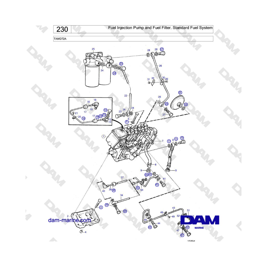 Volvo Penta TAMD72 - Fuel Injection Pump and Fuel Filter. Standard Fuel System