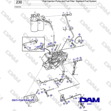 Volvo Penta TAMD72 - Fuel Injection Pump and Fuel Filter. Standard Fuel System