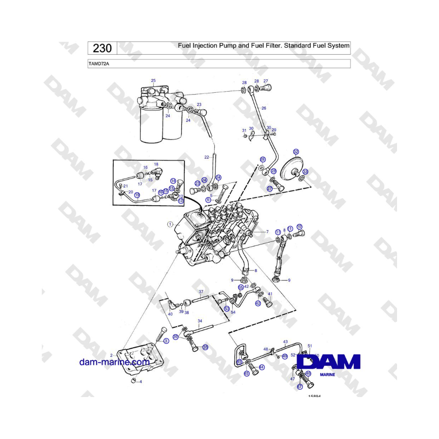 Volvo Penta TAMD72 - Fuel Injection Pump and Fuel Filter. Standard Fuel System