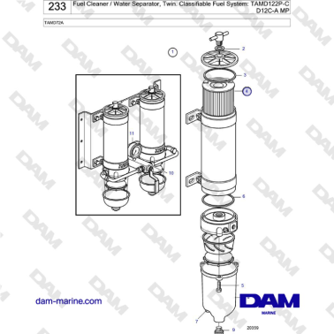 Volvo Penta TAMD72 - Fuel Cleaner / Water Separator, Twin. Classifiable Fuel System: TAMD122P-C D12C-A MP