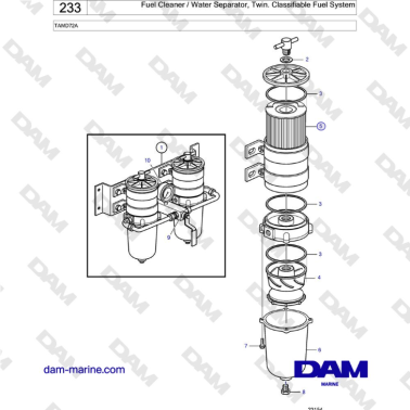 Volvo Penta TAMD72 - Fuel Cleaner / Water Separator, Twin. Classifiable Fuel System