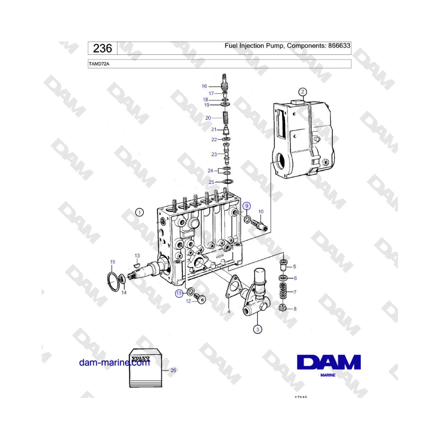 Volvo Penta TAMD72 - Fuel Injection Pump, Components: 866633 