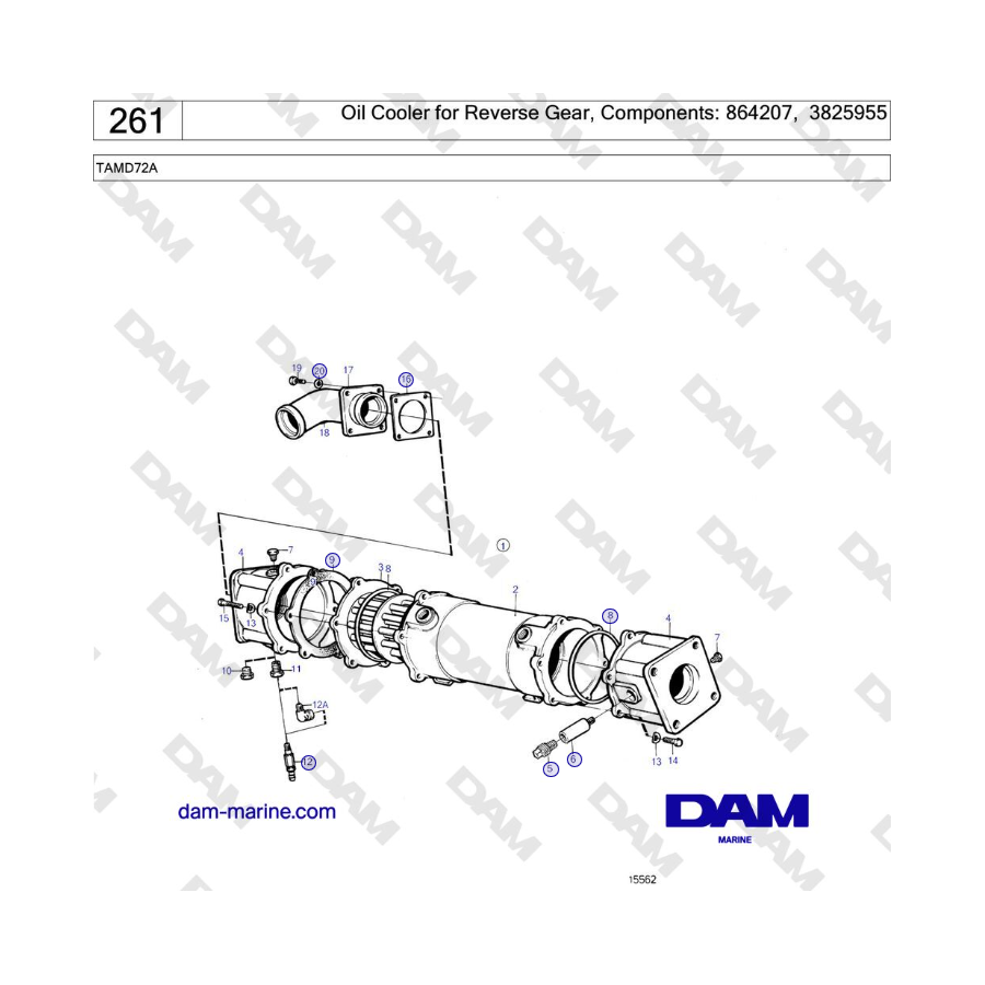 Volvo Penta TAMD72A - Oil Cooler for Reverse Gear, Components: 864207, 3825955