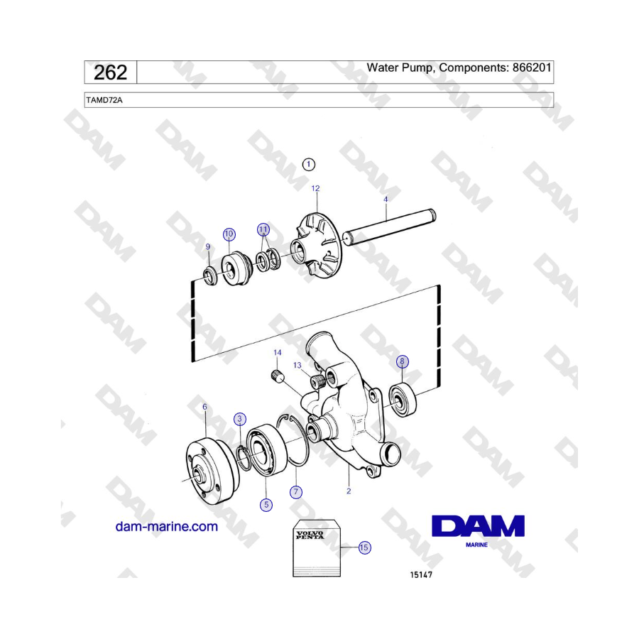 Volvo Penta TAMD72A - Water Pump, Components: 866201