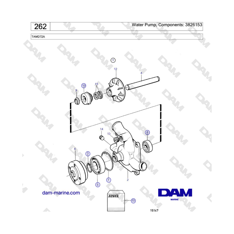 Volvo Penta TAMD72A - Water Pump, Components: 3826153