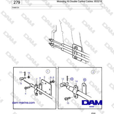 Volvo Penta TAMD72A - Mounting Kit Double Control Cables: 853218