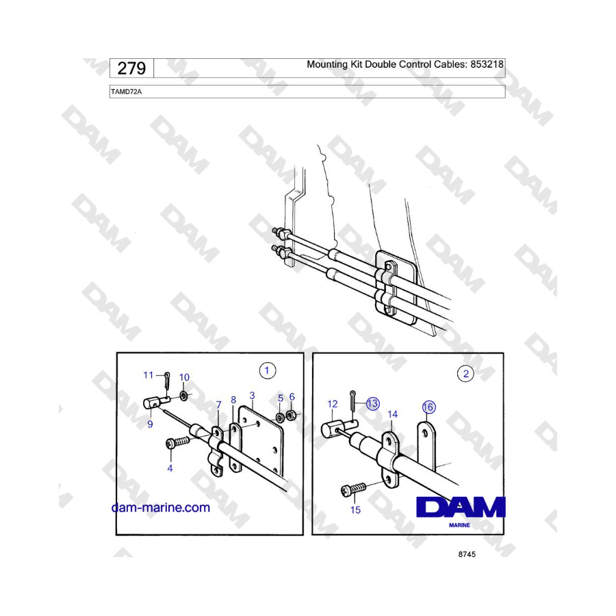 Volvo Penta TAMD72A - Mounting Kit Double Control Cables: 853218
