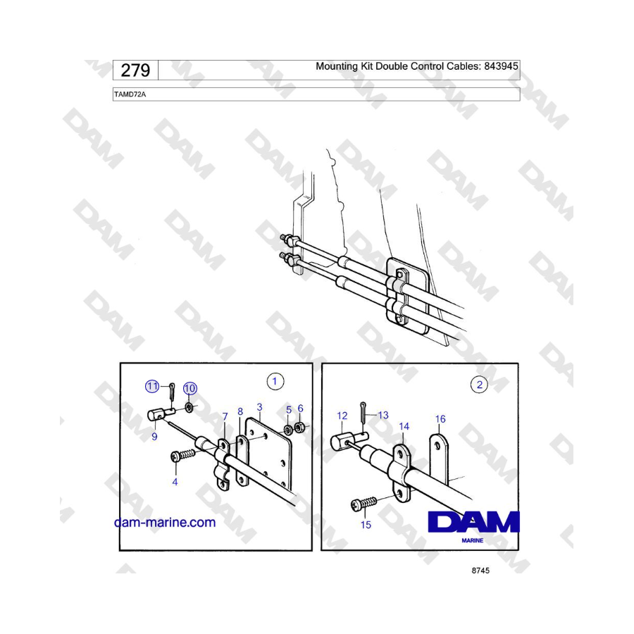 Volvo Penta TAMD72A - Mounting Kit Double Control Cables: 843945