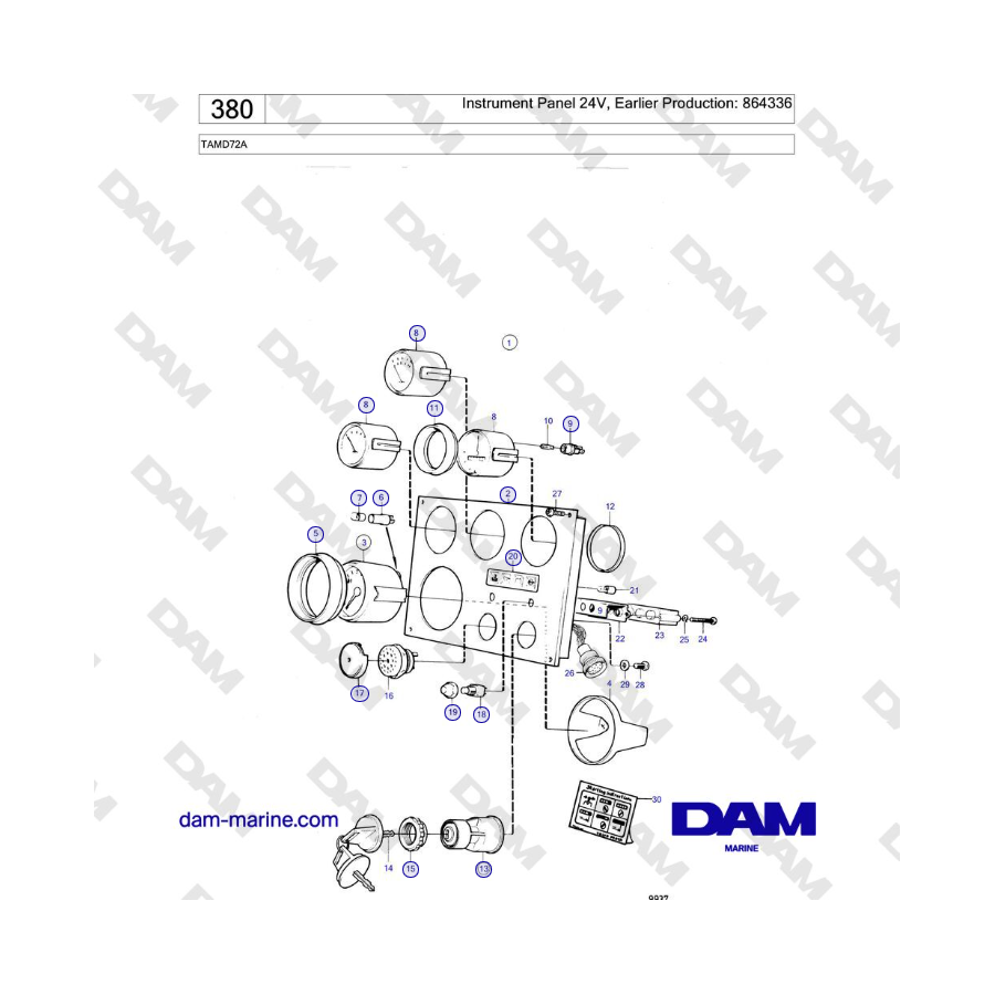 Volvo Penta TAMD72A - Instrument Panel 24V, Earlier Production: 864336