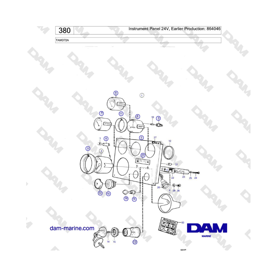 Volvo Penta TAMD72A - Instrument Panel 24V, Earlier Production: 864046