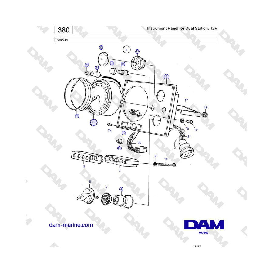 Volvo Penta TAMD72A - Instrument Panel for Dual Station, 12V