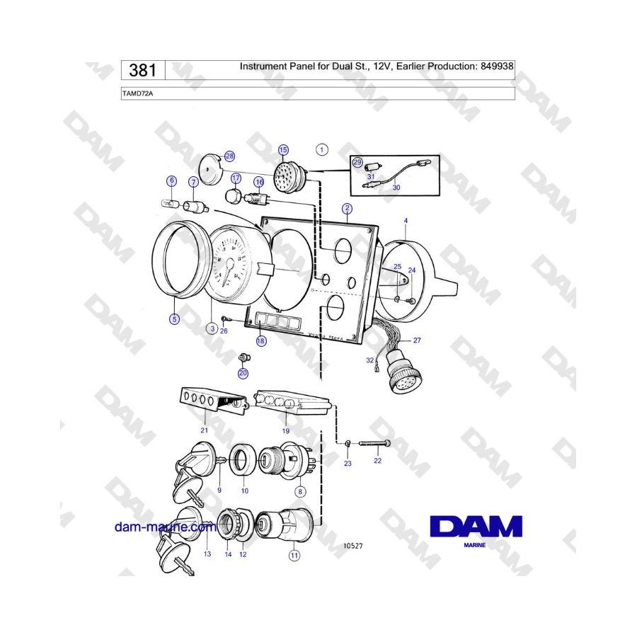 Volvo Penta TAMD72A - Instrument Panel for Dual St., 12V, Earlier Production: 849938