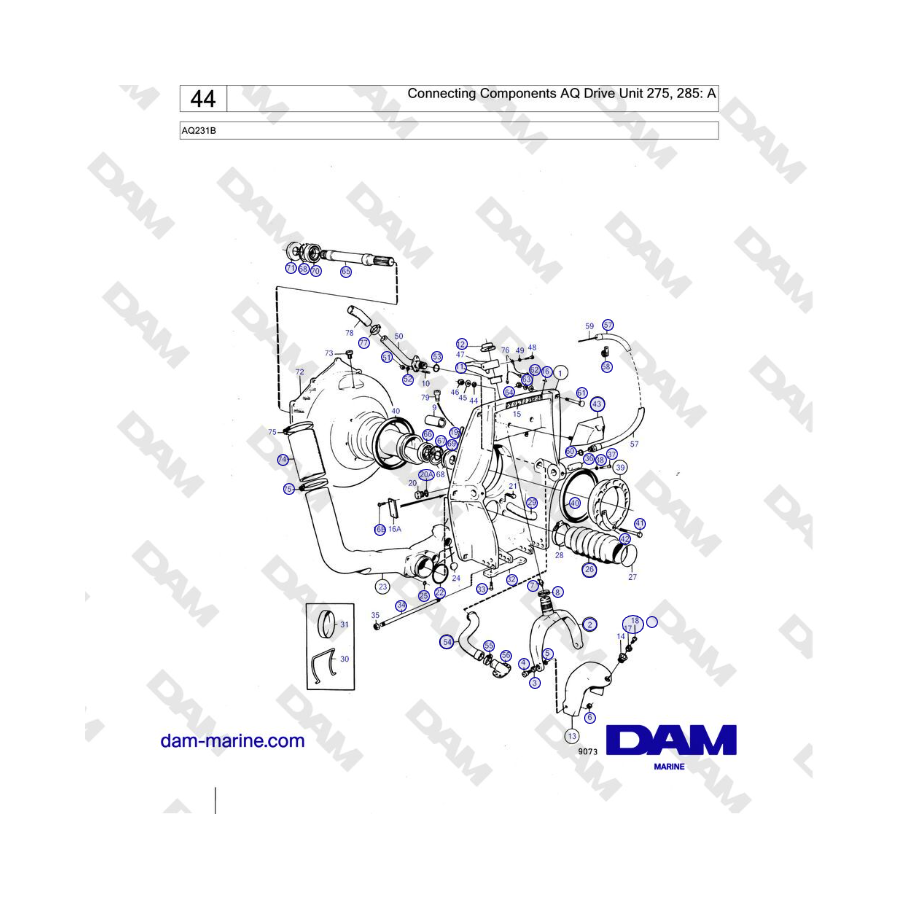 Volvo Penta AQ231B - Connecting Components AQ Drive Unit 275, 285: A