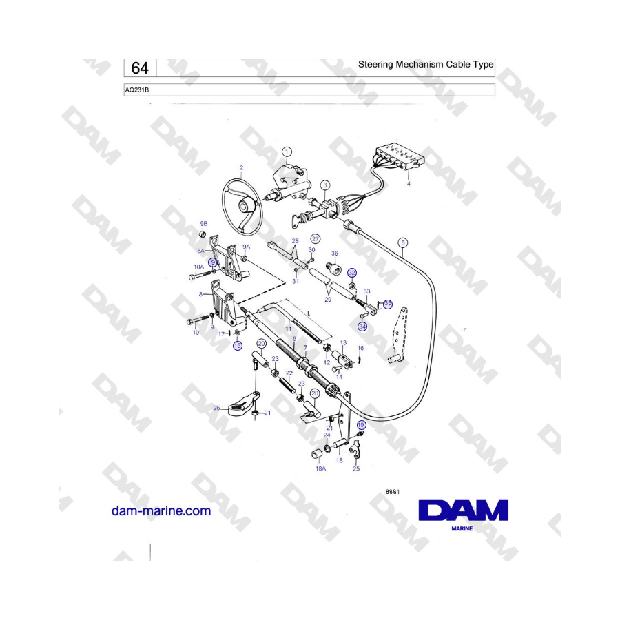 Volvo Penta AQ231B - Steering Mechanism Cable Type