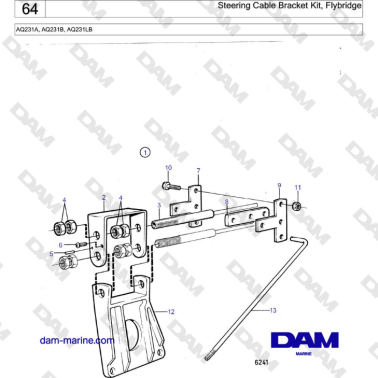 Volvo Penta AQ231A, AQ231B, AQ231LB - Steering Cable Bracket Kit, Flybridge
