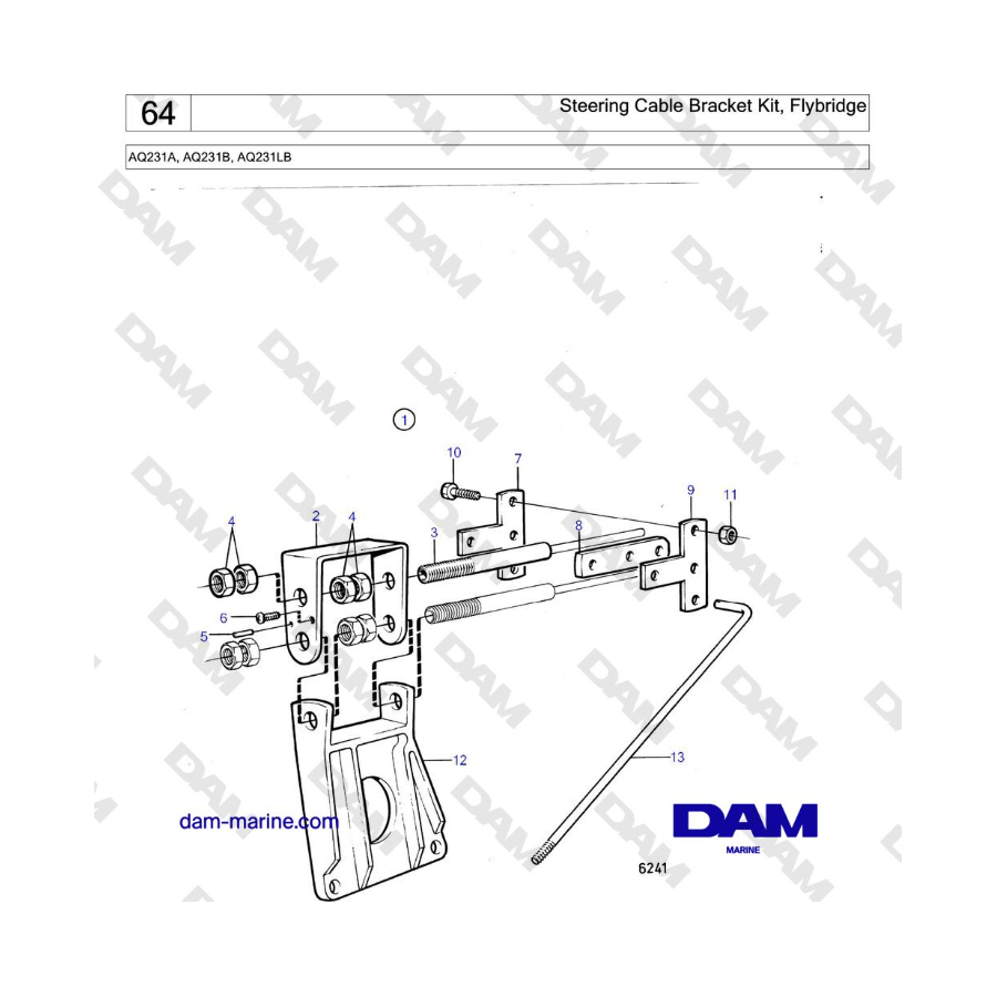Volvo Penta AQ231A, AQ231B, AQ231LB - Steering Cable Bracket Kit, Flybridge Volvo Penta AQ231A, AQ231B, AQ231LB - Steering Cable Bracket Kit, Flybridge