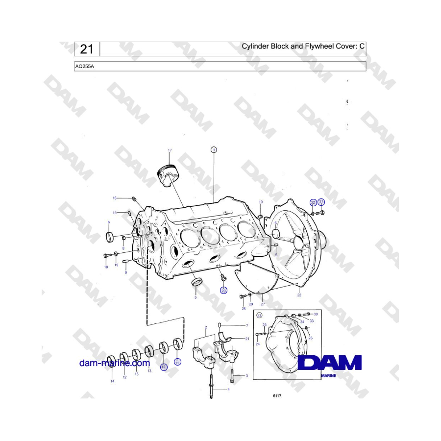Volvo Penta AQ255A - Cylinder Block and Flywheel Cover: C