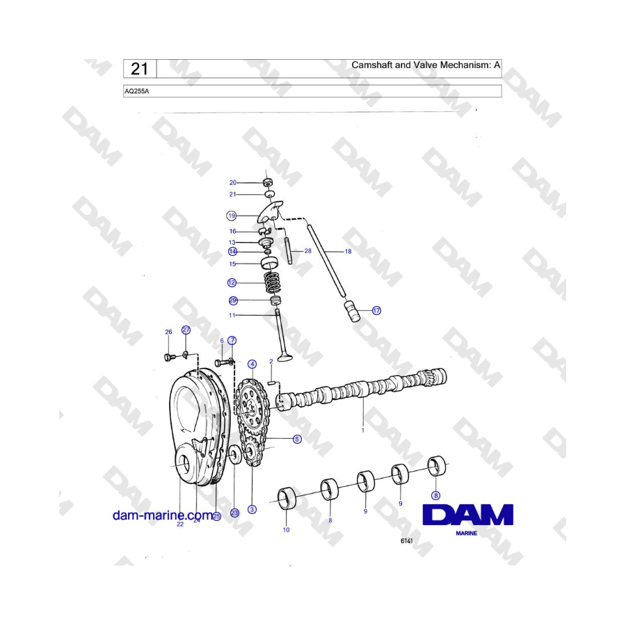 Volvo Penta AQ255A - Camshaft and Valve Mechanism: A