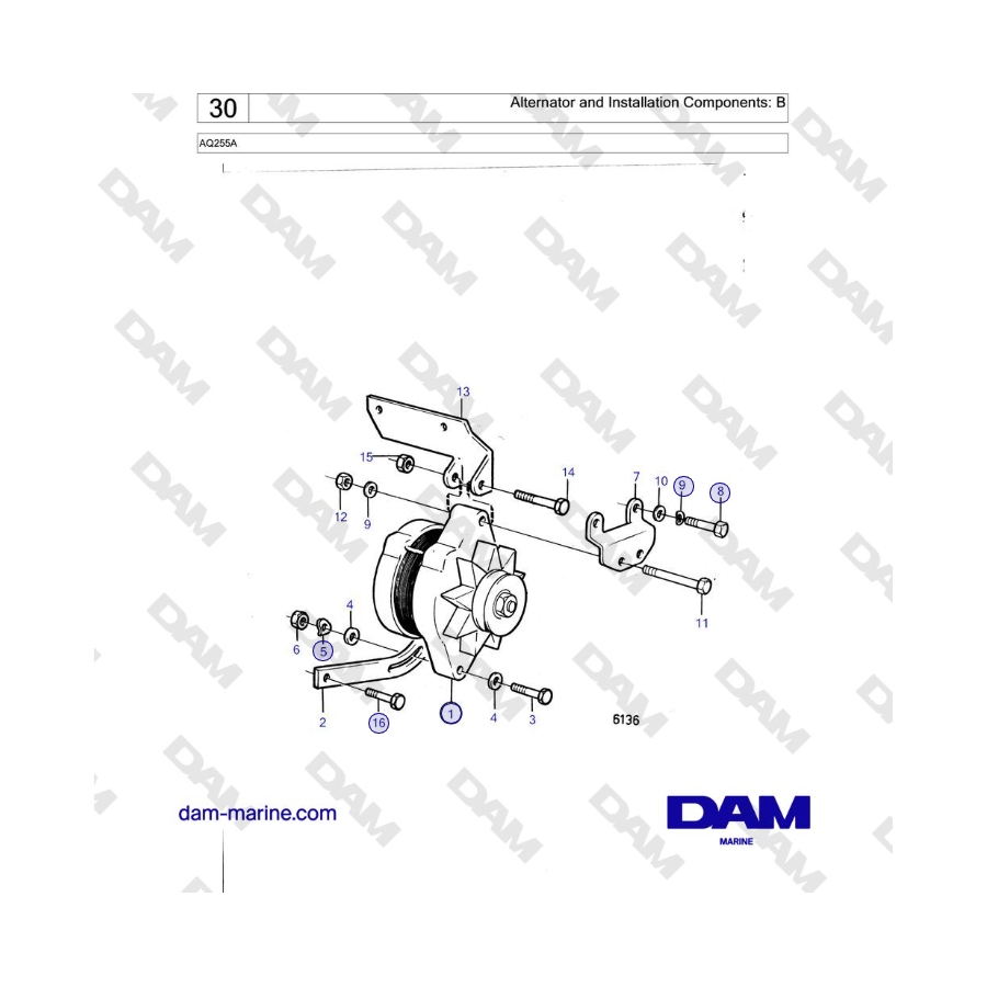 Volvo Penta AQ255A - Alternator and Installation Components: B