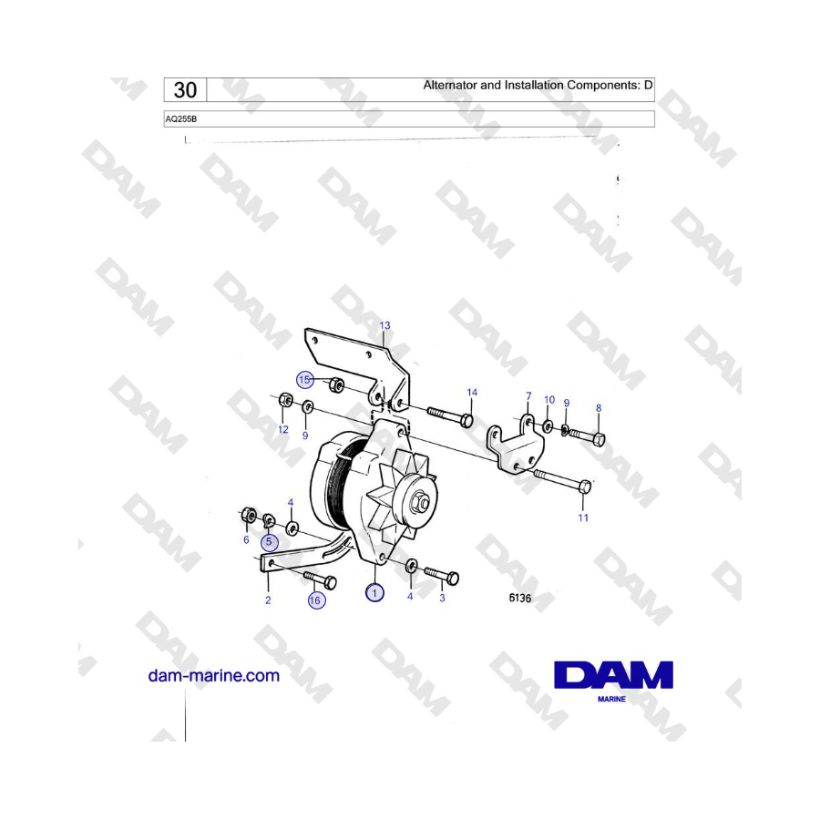Volvo Penta AQ255B - Alternator and Installation Components: D