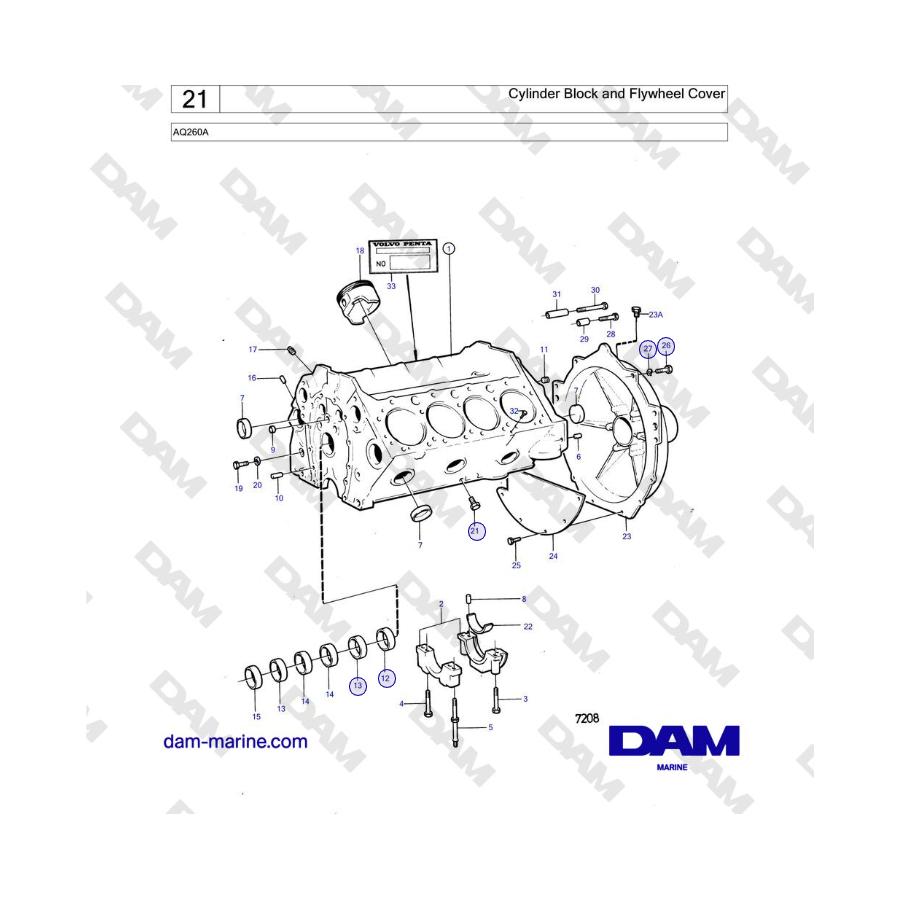 Volvo Penta AQ260A - Cylinder Block and Flywheel Cover