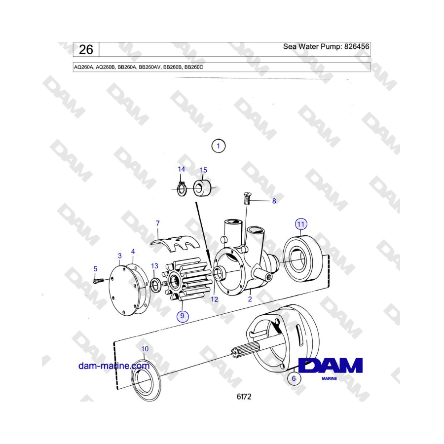 Volvo Penta AQ260A, AQ260B - Sea Water Pump: 826456
