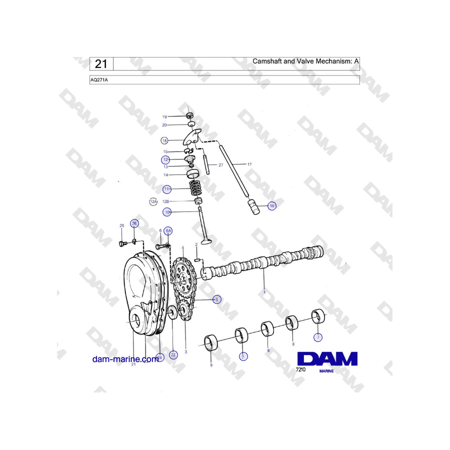 Volvo Penta AQ271A - Mecanismo de árbol de levas y válvulas: A 