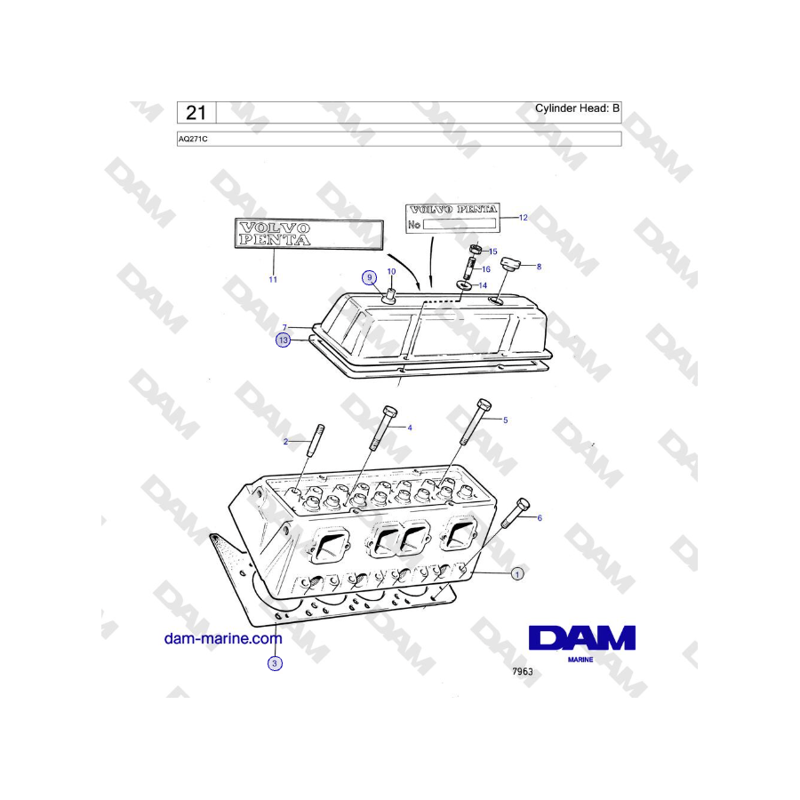 Volvo Penta AQ271C - Cylinder Head: B