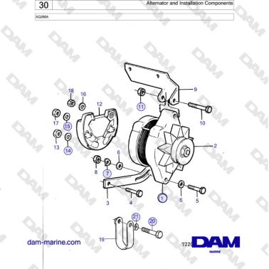 Volvo Penta AQ260A - Alternator and Installation Components