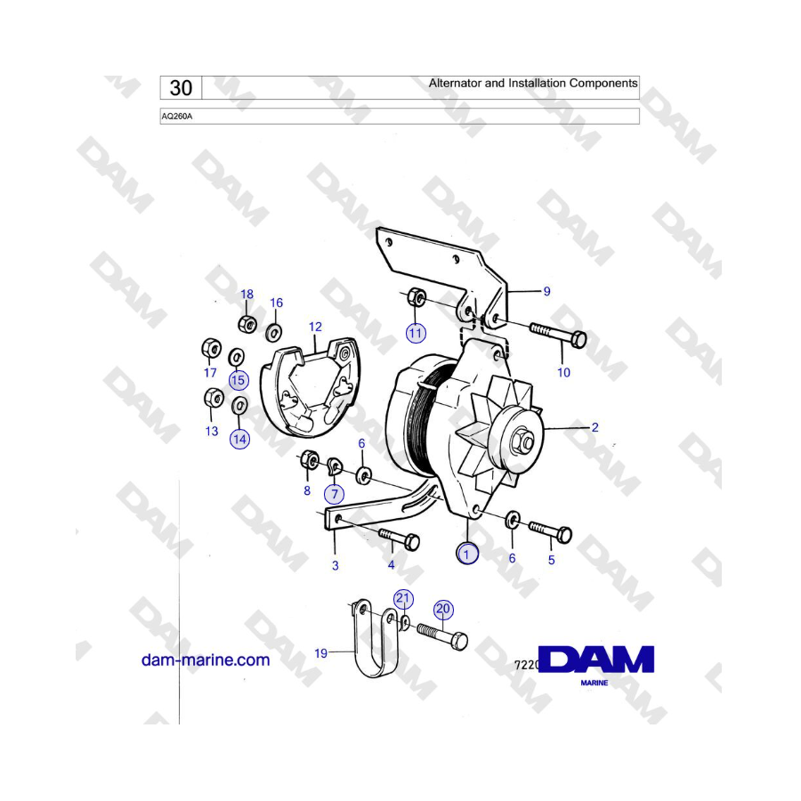 Volvo Penta AQ260A - Alternator and Installation Components