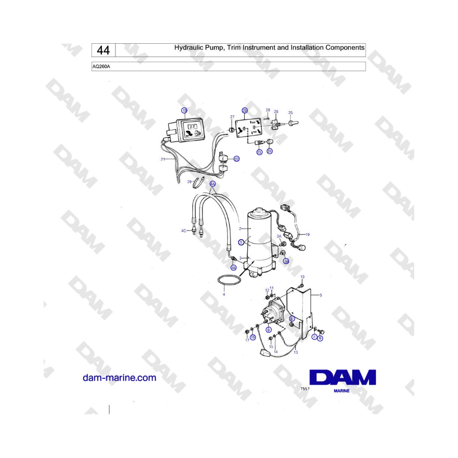 Volvo Penta AQ260A - Hydraulic Pump, Trim Instrument and Installation Components