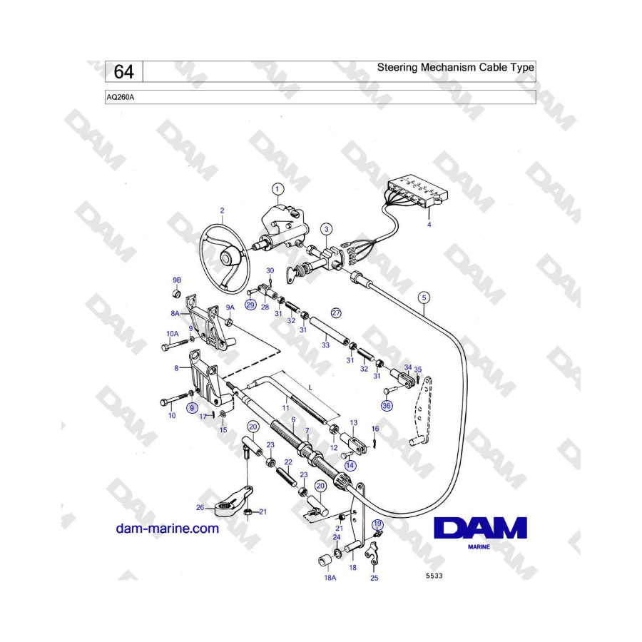 Volvo Penta AQ260A - Steering Mechanism Cable Type