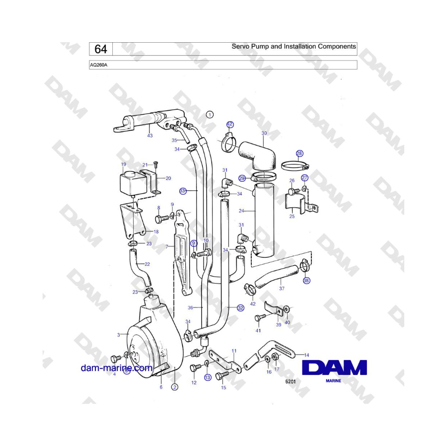 Volvo Penta AQ260A - Servo Pump and Installation Components