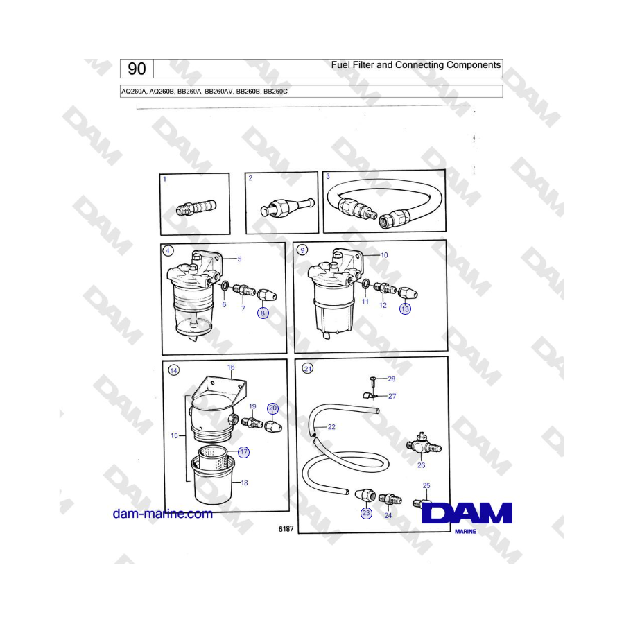 Volvo Penta AQ260A, AQ260B - Fuel Filter and Connecting Components