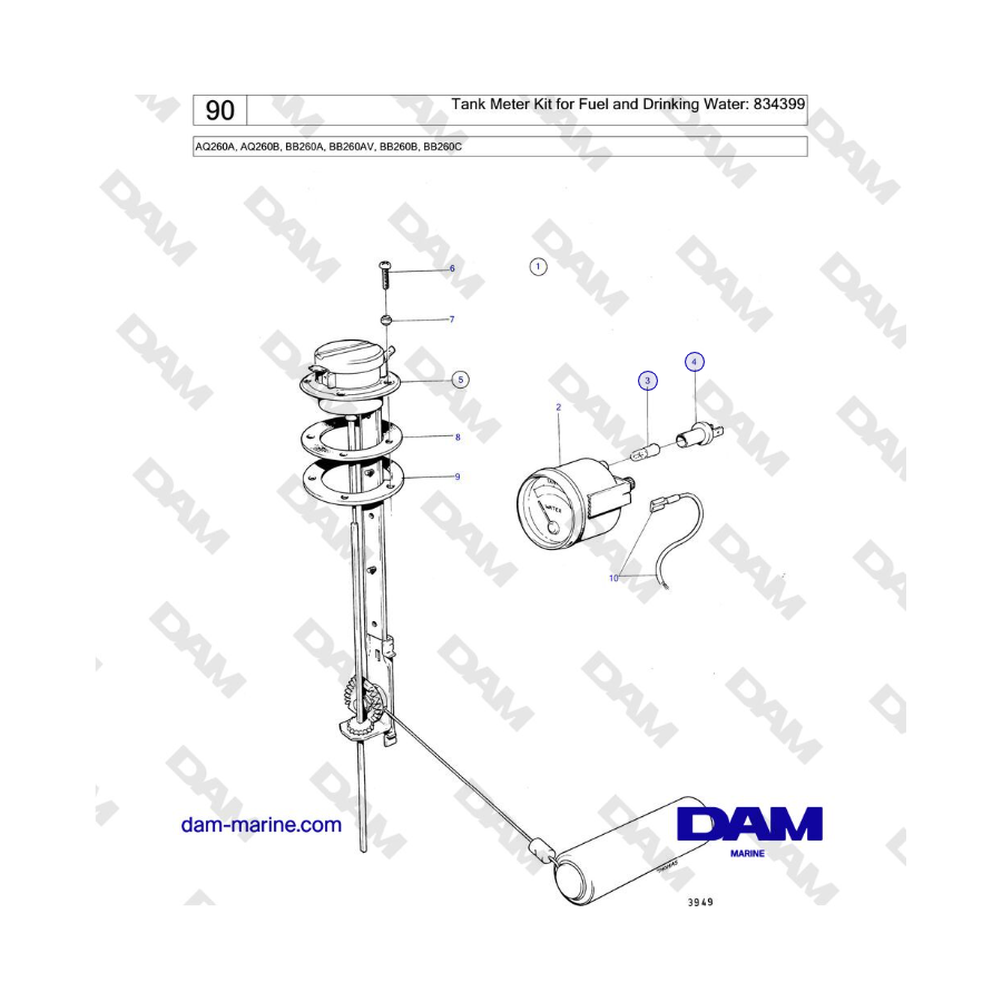 Volvo Penta AQ260A, AQ260B - Tank Meter Kit for Fuel and Drinking Water: 834399