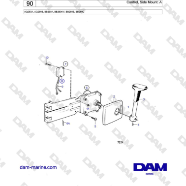 Volvo Penta AQ260A, AQ260B - Control, Side Mount: A