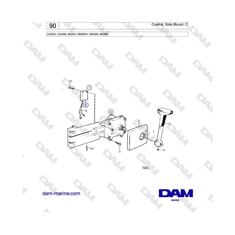 Volvo Penta AQ260A, AQ260B - Control, Side Mount: C