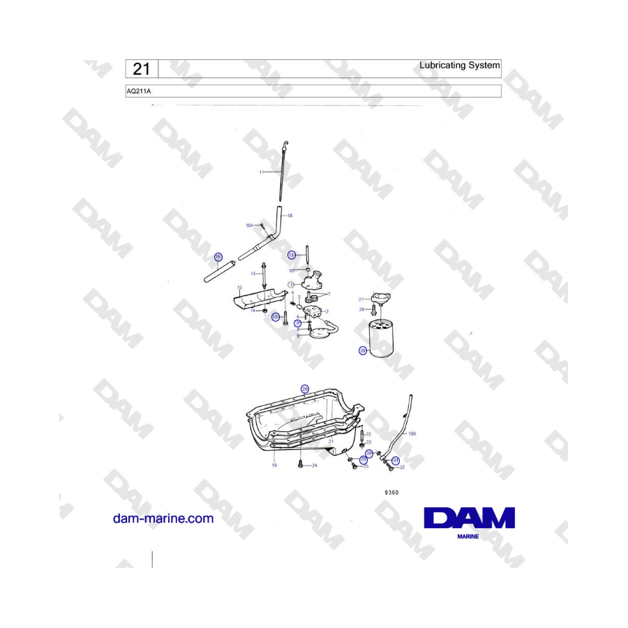 Volvo Penta AQ211 - Sistema de lubricación