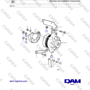 Volvo Penta AQ211 - Alternator and Installation Components