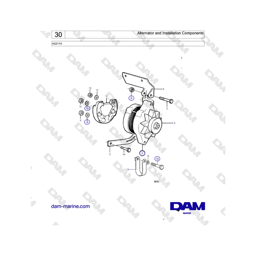 Volvo Penta AQ211 - Alternador y componentes de instalación 